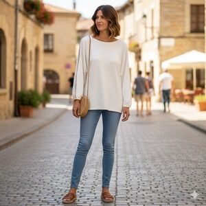 LIV Milano Sweater Womens L Embellished Ivory Rhinestones\ Cutout Sleeves Soft